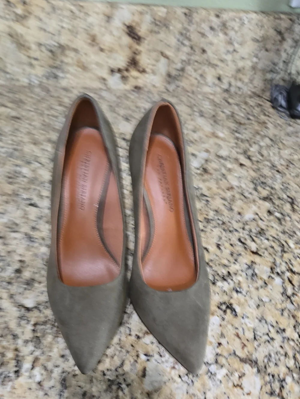 Christian Siriano Olive Suede Pointed-Toe Pumps